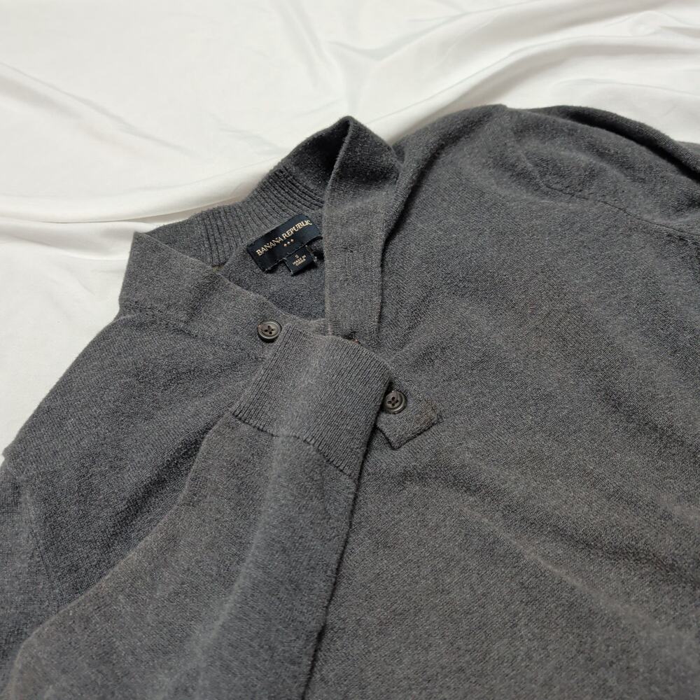 Banana Republic Men's Small Gray 100% Cotton Mock Neck Button Pullover Sweater